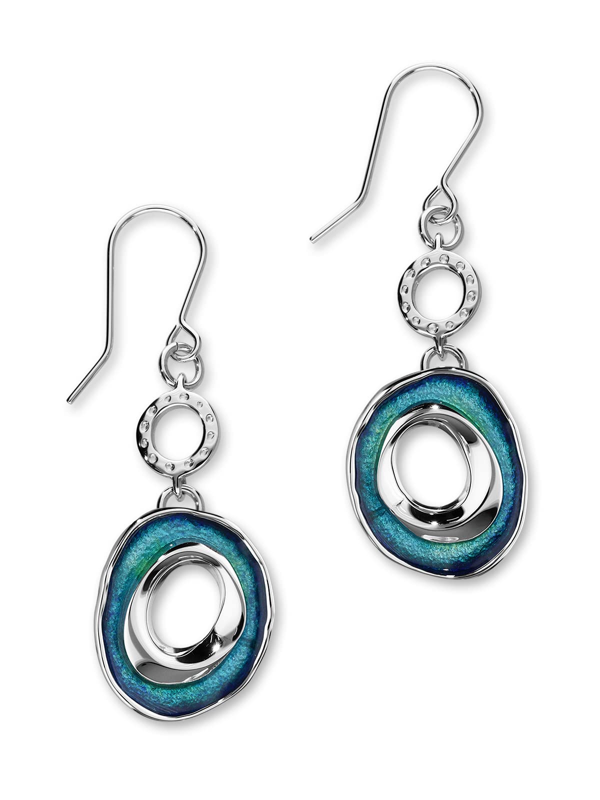 Ortak 925 Sterling Silver Long Double Drop Earrings Hot Glass Hand Enamel In Mangrove Colourways High Polished Inspired By Maeshowe Scottish Fine Jewellery Made In Scotland