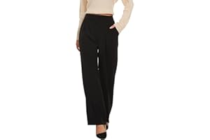 KICZOY Women's Wide Leg High Waist Wide Leg Pants Loose Fit Back Elastic Waist Pleated Front Trousers for Work Casual Black