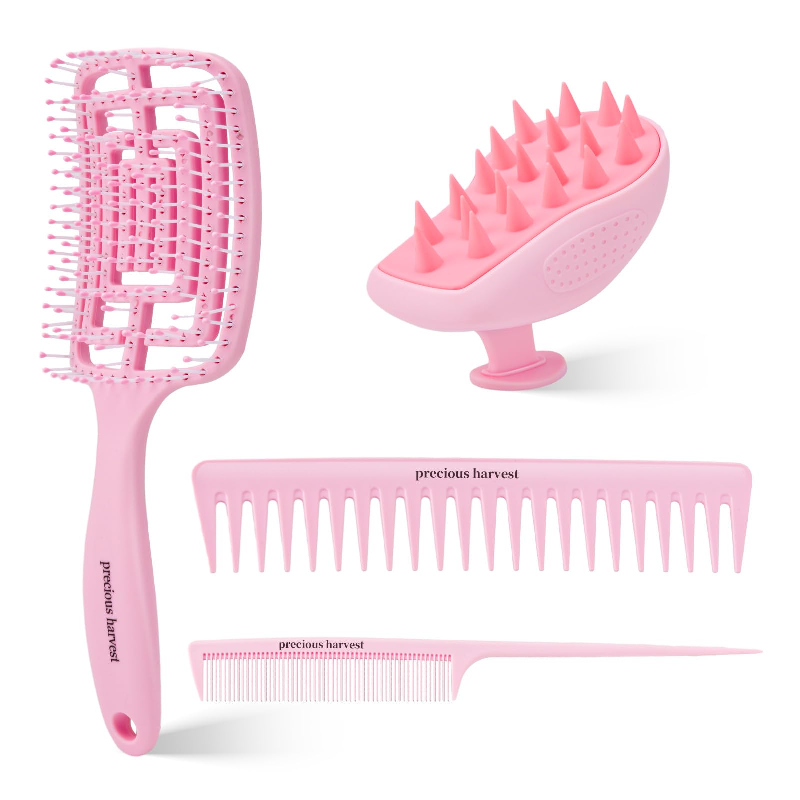 precious harvest Massage Shampoo Brush Cut-out Hair Combs Wide-toothed and Pointed-end Combs Macaroon Coloured Combs For All Hair Types (Light pink)