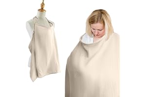 ETOMIEL Muslin Nursing Cover for Baby Breastfeeding, Privacy Feeding Cover for Mom Breathable, Soft Cotton Nursing Apron with Hard Hoop(Beige)