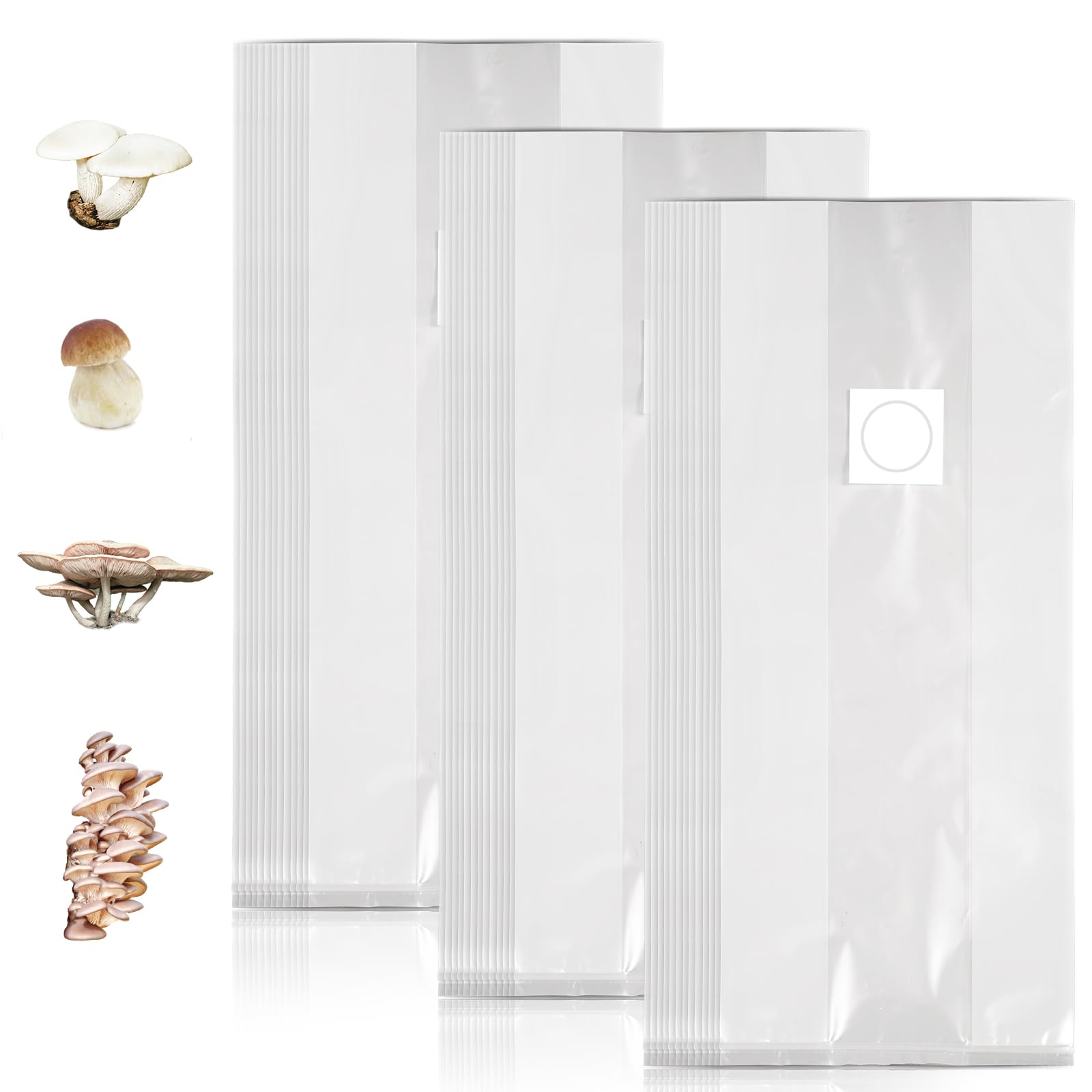 NQEUEPN 50pcs 5x8x20 Mushroom Grow Bags, Breathable Autoclave Grain Bags for Mushrooms, Transparent Polypropylene, Outdoor Use, 50x20x12cm