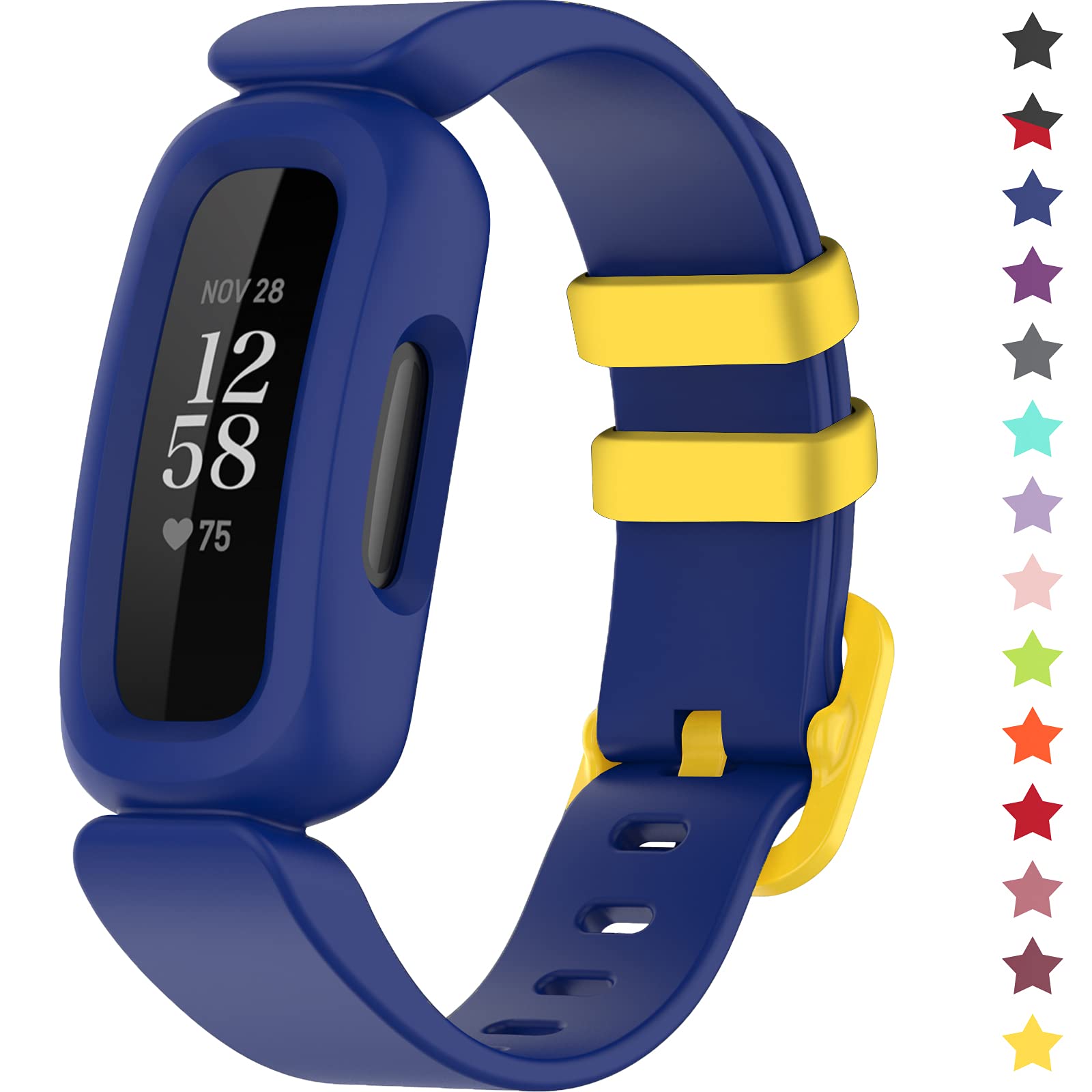 TopPerfekt Straps Compatible with Fitbit Ace 3 for Kids, Soft Silicone Waterproof Bracelet Accessories Sports Watch Strap Replacement for Fitbit Inspire 2/Ace 3 Boys Girls (Blue/Yellow Fastener Ring)