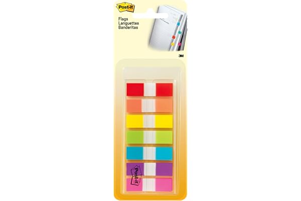 Post-it Flags, .5" X 1.7", 190 Flags with 7 Dispensers, Assorted Colours