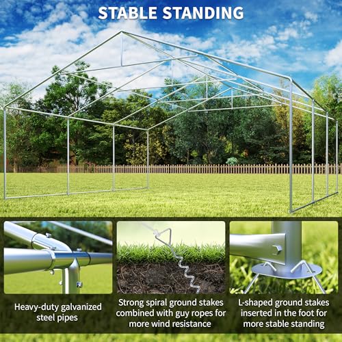 Outsunny 20'x20' Heavy Duty Large Party Tent & Carport with Removable Sidewalls, Windows, Portable Garage Canopy Tent, Sun Shade Shelter for Parties Wedding Outdoor Events, Grey