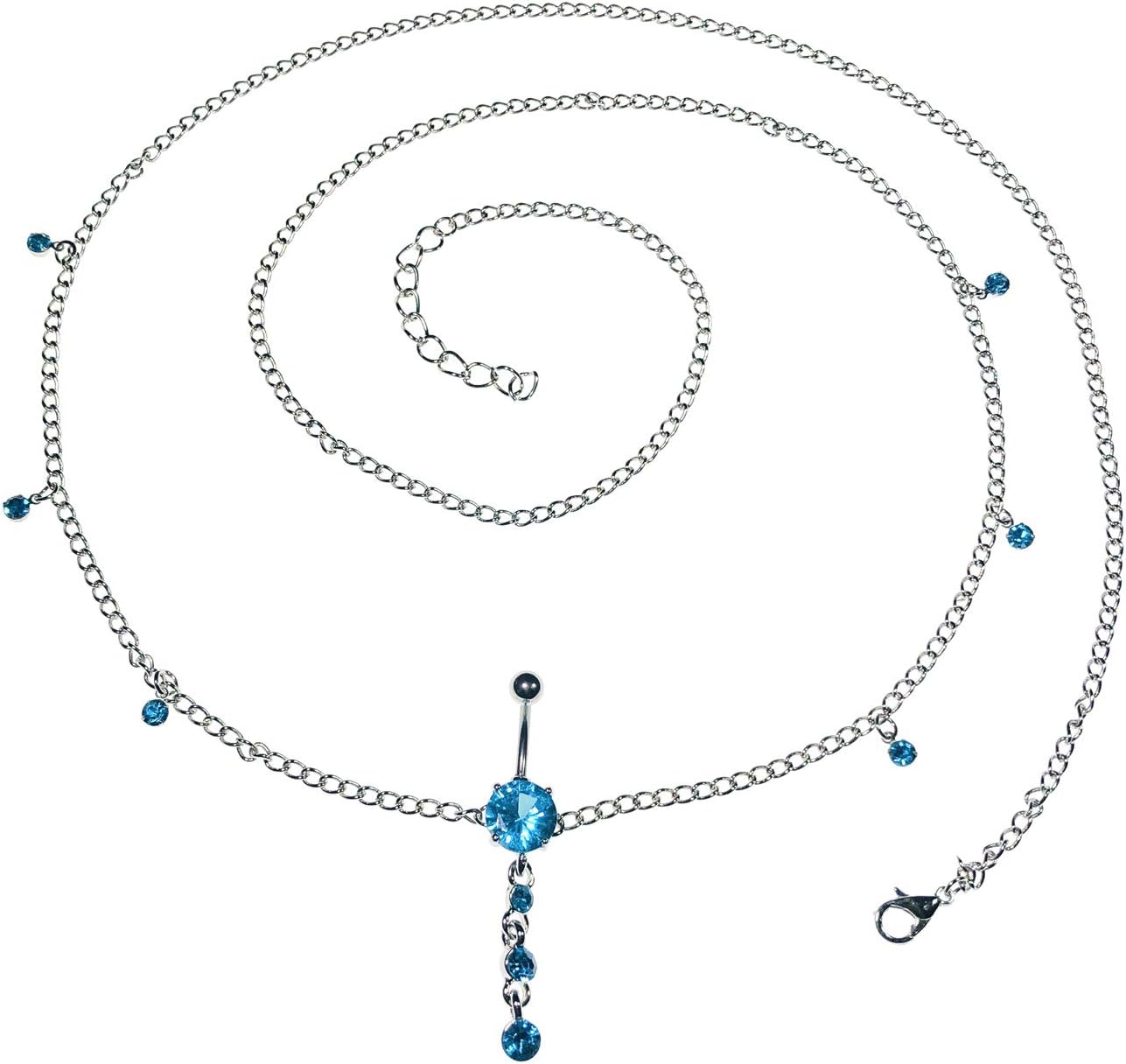 QTALKIESparking Crystal Dange Belly Rings Waist Chain Beach Bikini Belly Body Rhinestones Navel Belly Button Jewelry Necklace for Belly Dance