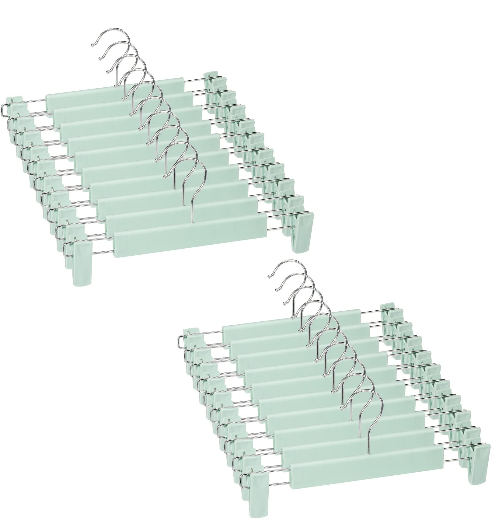 Lamitocs Pack of 20 Skirt Hangers with Strong Non-Slip Adjustable Clips Hooks, Space-Saving Trouser Hangers for Hanging Trousers, Socks, Skirts, Coats, Mint Colour