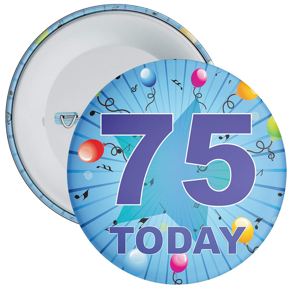 Blue 75th Birthday Badge in a choice of sizes (59mm)