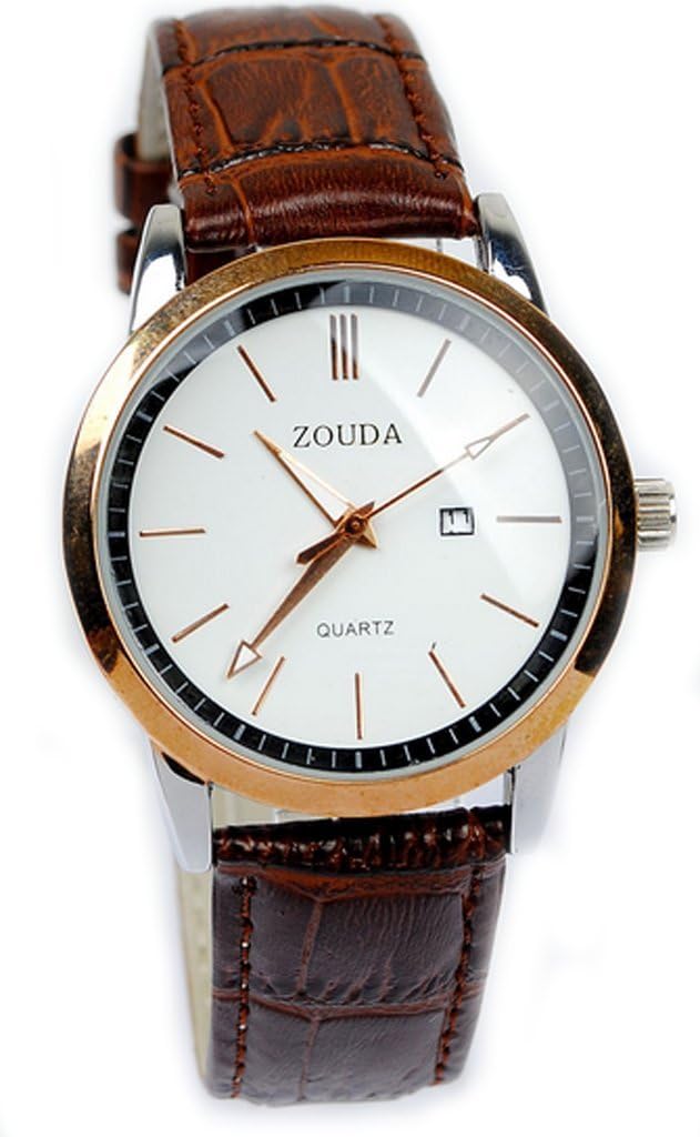 Brown Leather Quartz Analog Wrist Wathces for Men