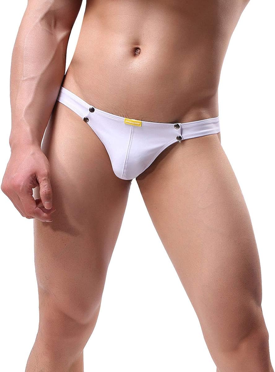 QiaTi Men's Thong Underwear Sexy G-String Low Rise Faux Leather Underpants Swimwear Bikini Jockstrap Pack of 4 at  Men’s Clothing store