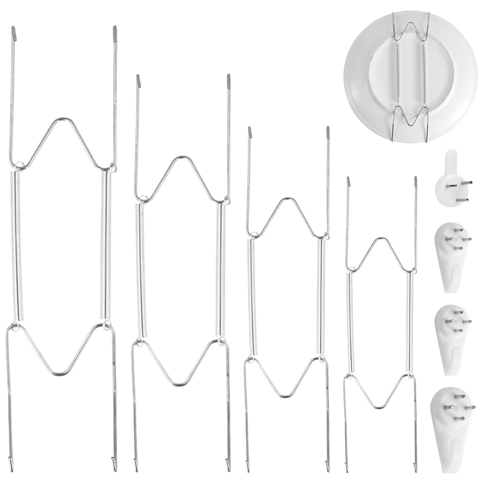 4 Pack Plate Hangers for The Wall, 6/8/10/12 Inch Plate Wall Holder Stainless Steel W-Shaped Plate Hooks Vertical Dish Display Wall Mount for Decorative Plates Antique Arts (Silver)