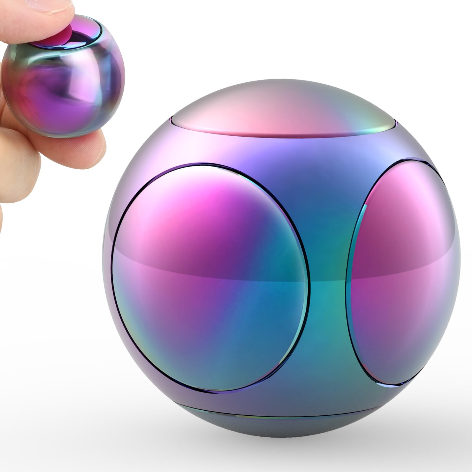 Cool Stress Ball Fidget Spinners For Kids Adults, Metal Handheld Gadget Kinetic Desk Toy Finger Hand Spinner Fingertip Gyro Goody Bag Fillers Fun Idea Gift Rainbow