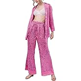 Arssm Women 2 Piece Satin Silk Pajama Set Floral Long Sleeve Pajamas Soft Button Down Pjs Set Sleepwear(Rosered-S)