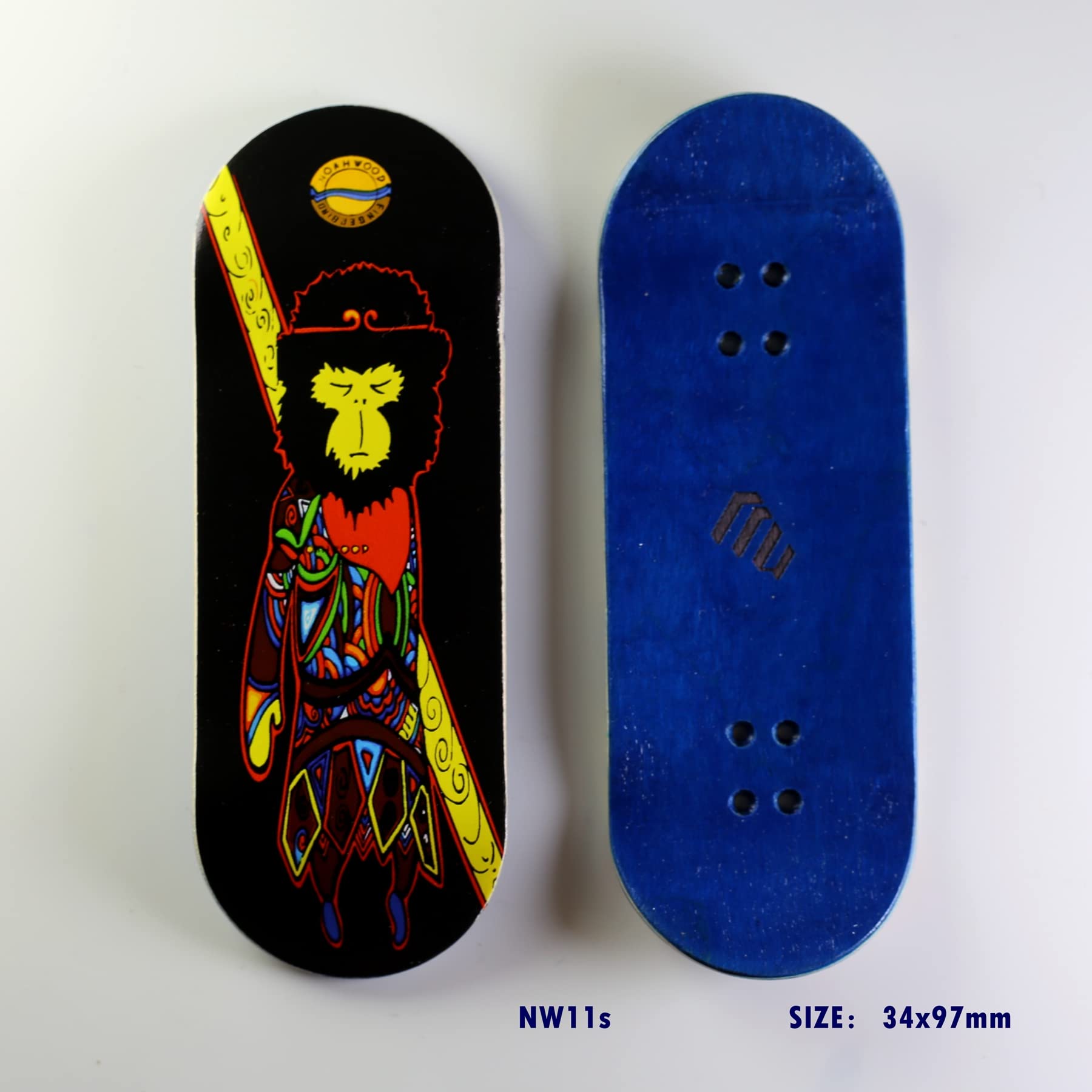 Fingerboards (NW9.0 Kickflip Deck 98mmx34mm 5-Layer Maple Wooden Handmade)+(Update NOAHii 34mm Trucks)+(NW iii Logo Handmade Wheels) (Monkey King)