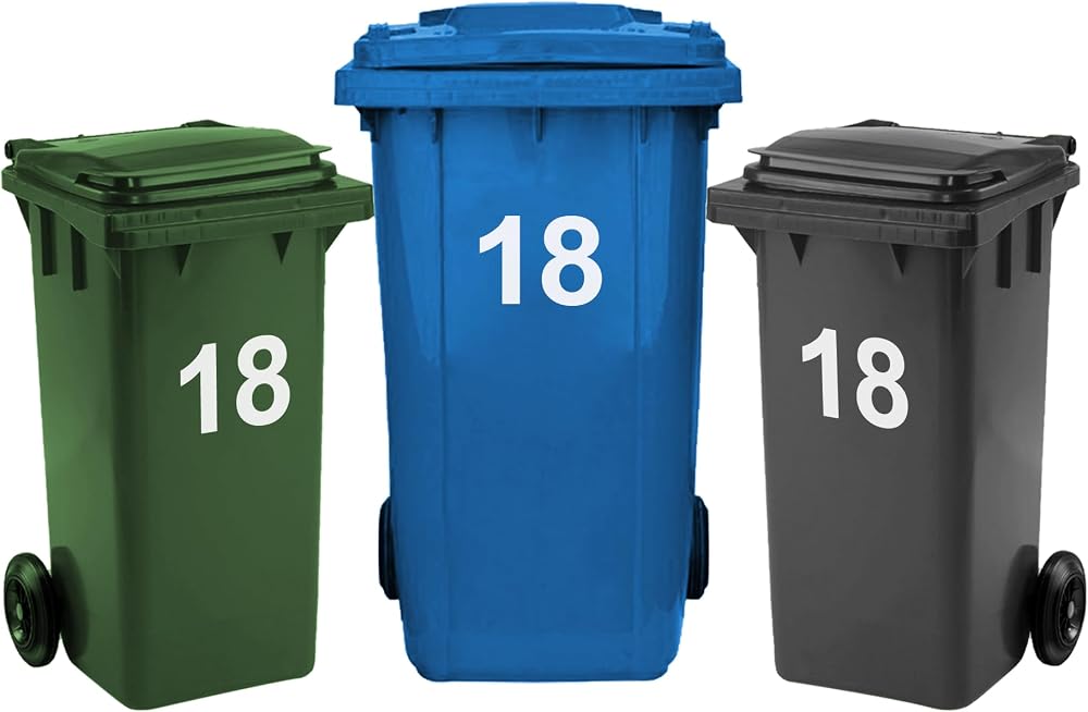 Rubigo 3 x Bin Numbers for Wheelie Bins 0-99 A-D 17.5cm Weatherproof Vinyl