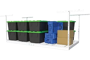 MONSTERRAX STORAGE SOLUTIONS MonsterRax Overhead Garage Storage Rack - 4 x 8 Ceiling Shelving, Adjustable Hanging Racks, Color: White, 24"-45" Ceiling Drop.