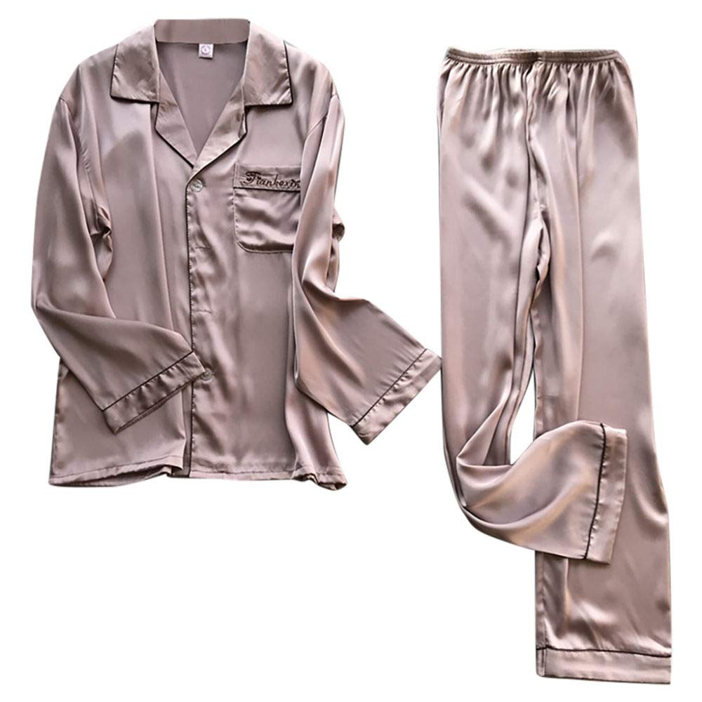 Pajamas Lingerie Satin Sleepwear Man Plus Size Long Sleeve Nightdress Male