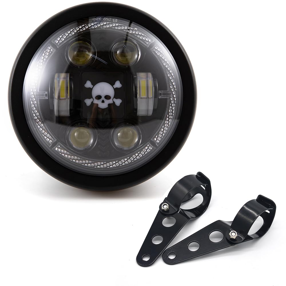 Photo 1 of **SCRAPES. MISSING CLIPS**Motorcycle Headlight Assembly Round LED 6.5 inch Front Headlamp High/Low Beam Head light for Bobber Cafe Racer Motorbike (Style B)