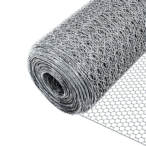 VOUNOT® Maschendrahtzaun Sechseckgeflecht, Drahtzaun Hasendraht Kaninchendraht Hühnerdraht, Maschenweite 25 mm, Höhe 100 cm, Länge 50 m, Verzinkt Silb