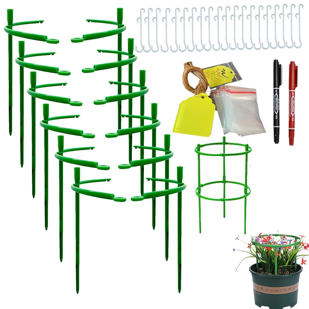 Fycooler 12Packs Plant Support Stake Half Round Plant Support, Stackable 4 Tier Garden Flower Support, Plant Stakes for Indoor Outdoor Plants for Tomato,monstera, Peony, Hydrangea, Climbing Plants