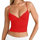 LCNBA Women's Sexy Deep V-Neck Ruched Sleeveless Crop Tank Top Spaghetti Straps Slim Fitted Summer Tops