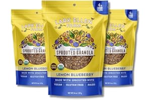 Lark Ellen Farm Grain-Free Granola, Certified Organic Raw Sprouted Vegan Clusters, Paleo & Crunchy Gluten-Free Bites for Cereal or Yogurt, Lemon Blueberry 8 oz, 3 Pack