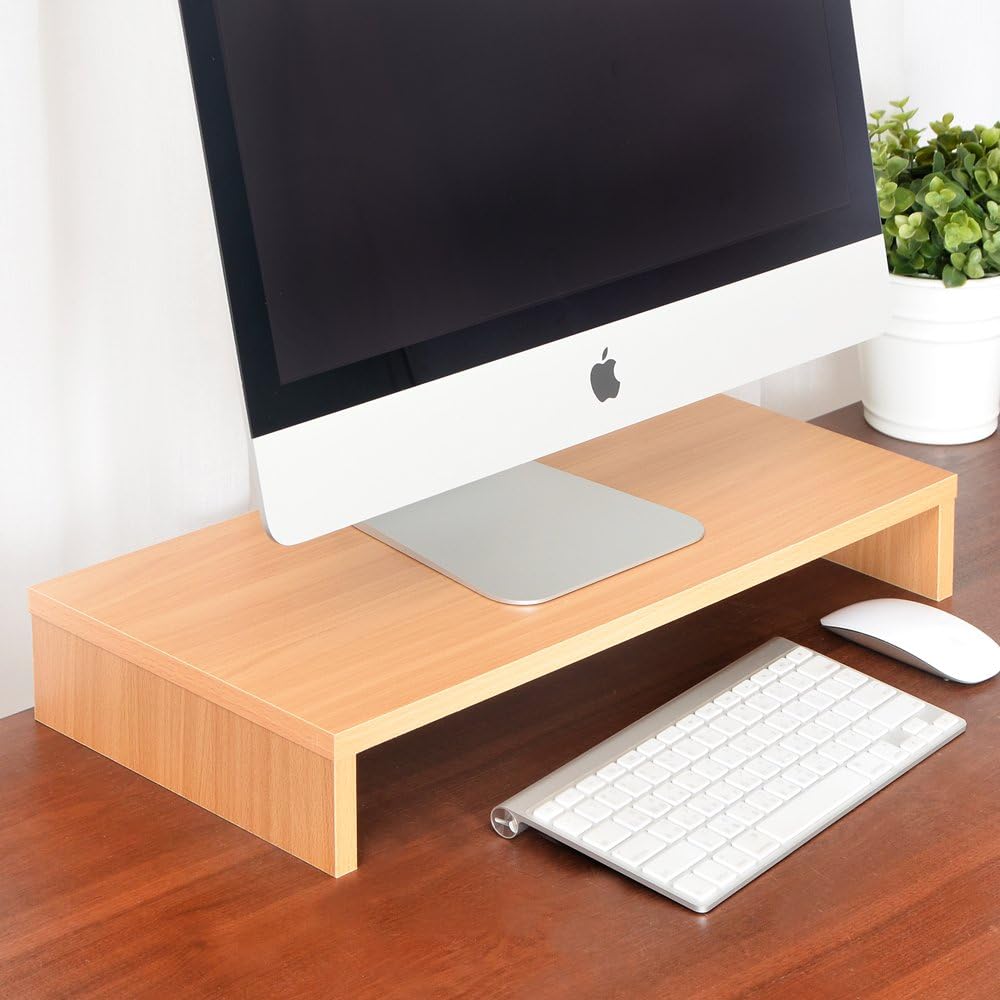 Wooden Stand Monitor Stand 21 Inches Long and Nearly 3.5 Inches Desktop Screen Frame Perfect For Office & Home TV (Light Brown)