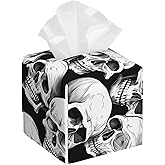 AYCZN Halloween Skeleton Tissue Box Cover, Skull Square Tissue Box Holder PU Leather Tissue Organizer Hand Towel Box Cover Kitchen Desktop Home Office Decorative