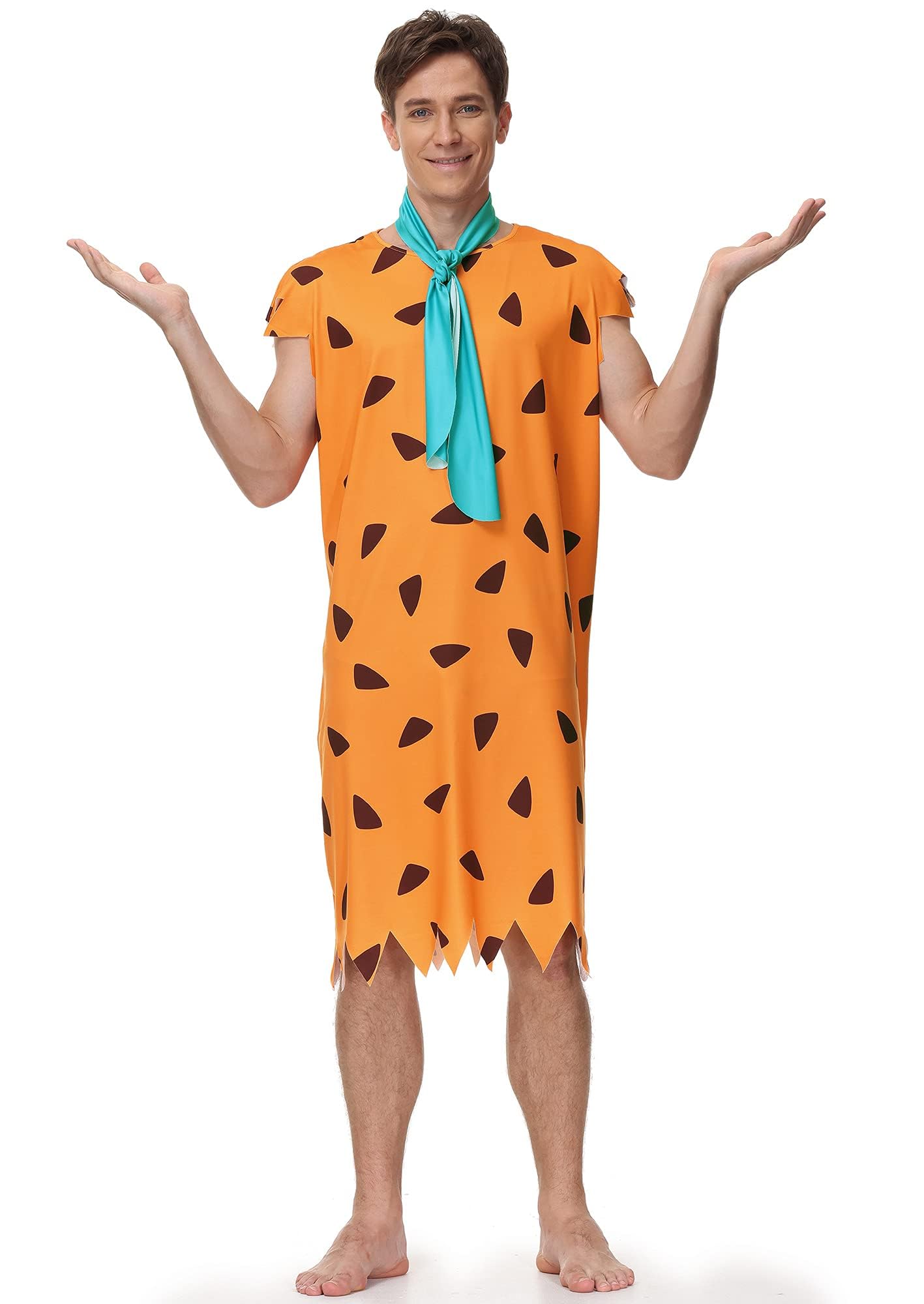 Photo 1 of Arvilhill Men's Fred Flintstone Costume Barney Rubble Costume Classic Caveman Tunic Adult Halloween Outfit Orange M