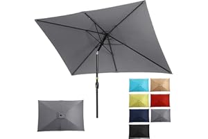 SUNVIVI OUTDOOR Patio Umbrella, 6.5' x 10' Rectangular Patio Umbrella, Metal Pole Square Outdoor Umbrella with Crank and Push Button Tilt, 6 Steel Ribs, Polyester Canopy
