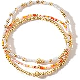 SHINUS BOHO Dainty Colorful Beaded Pearl Stack Bracelets for Women,Stackable Bohemian Small Beads Stretch Trendy Ball Jewelry Friendship Christmas Accessories Gift