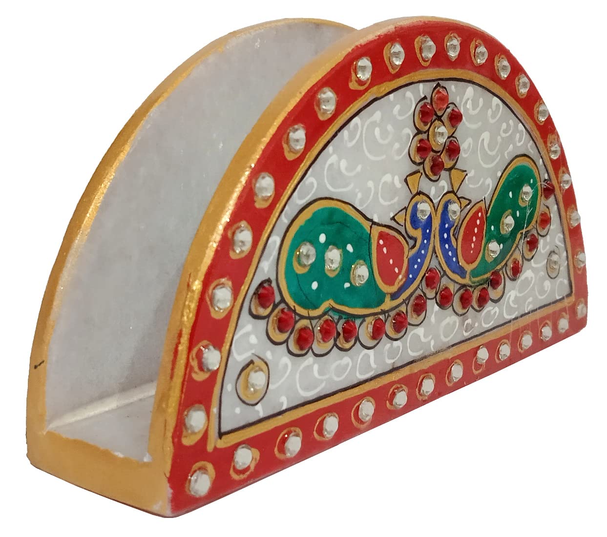 Purpledip Marble Napkin Holder: Hand Painted Design Tissue Stand for Kitchen Dining Or Bar (10566)