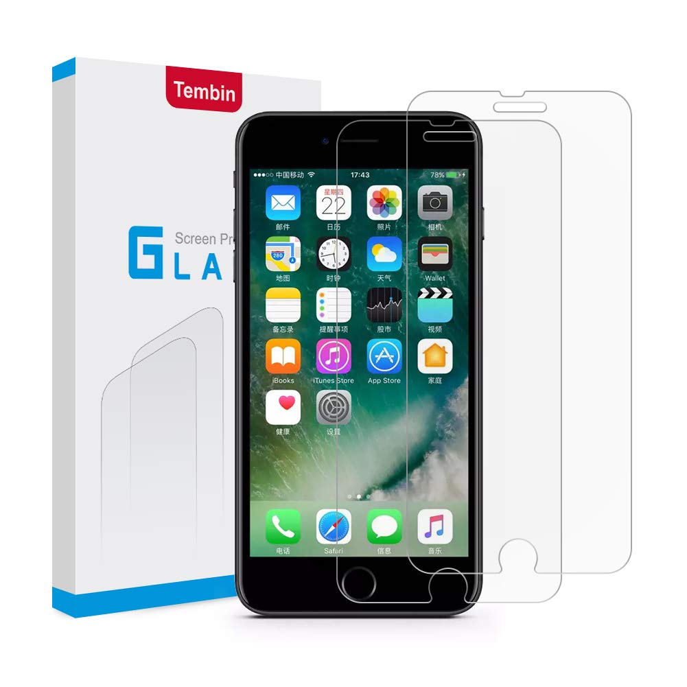 Tembin Tempered Glass Screen Protector,3D Nanometer Screen Guard,High Definition Film Protection Ultra-clear 9H Hardness Anti Fingerprint & Anti Glare Case Friendly for iPhone 7 8 Plus [2 Pack]