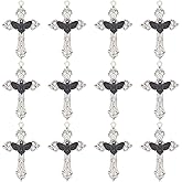 SUNNYCLUE 1 Box 20Pcs Crucifix Charm Halloween Cross Charms Bulk Silver Metal Alloy Antique Tibetan Gothic Black Moth Butterfly Crosses Charm for Jewelry Making Charms Necklace Earring DIY Crafts
