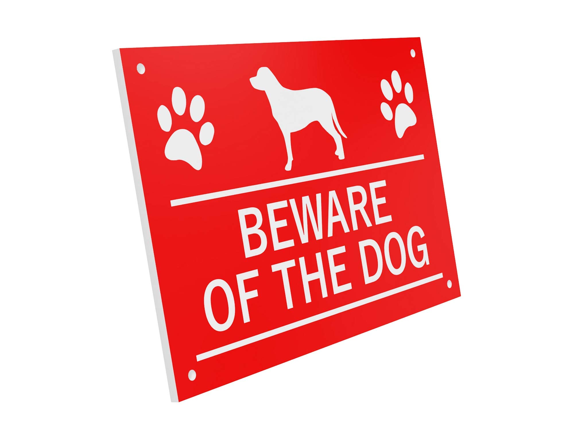 OriginDesigned Beware of the Dog Sign, High Visibility Red and White - Easy to See Warning, Outdoor Notice, Deterrent Sign