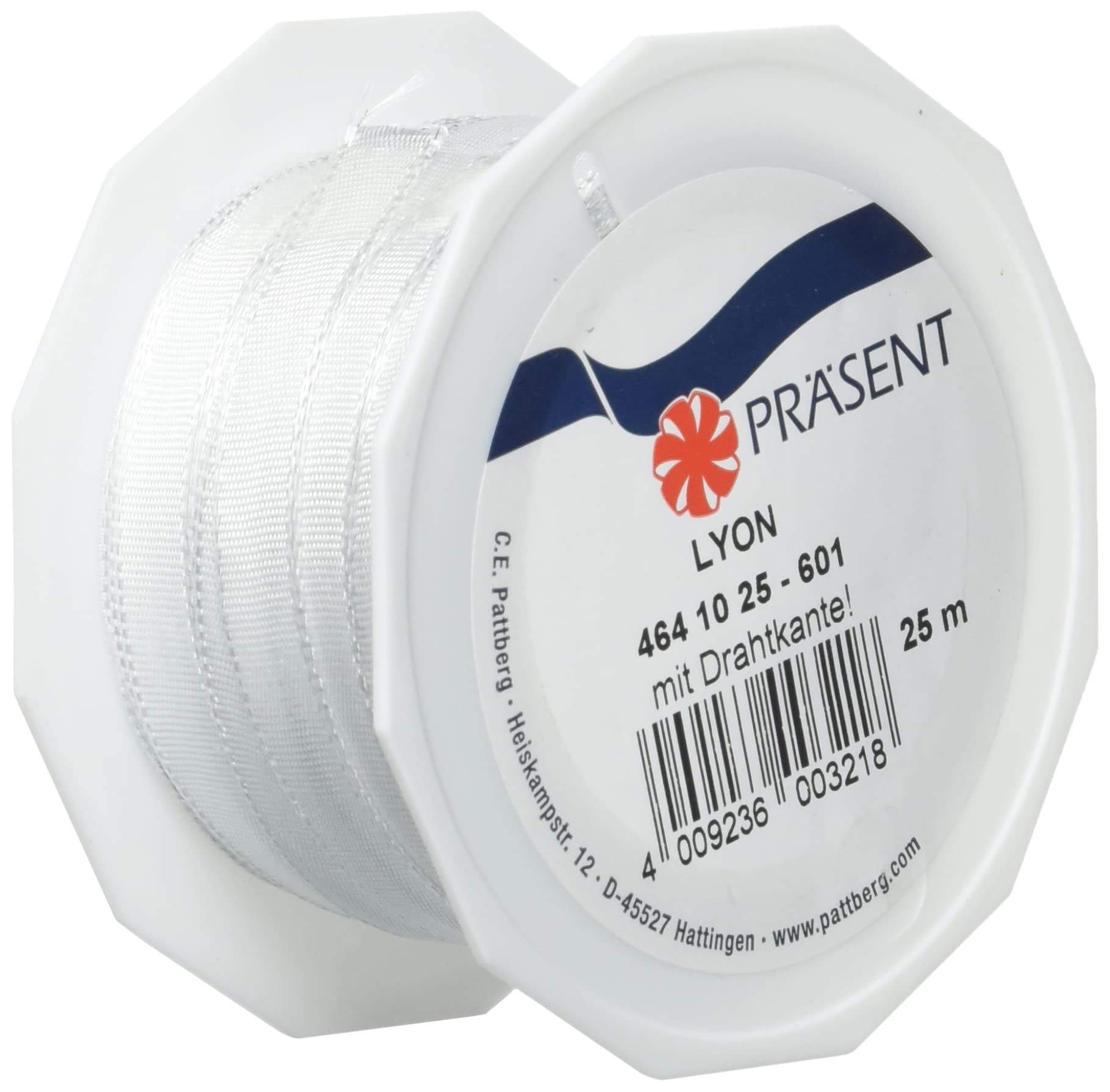 PRÄSENT - Lyon Wired Taffeta Ribbon White 10 mm width, 25 m length — image 1