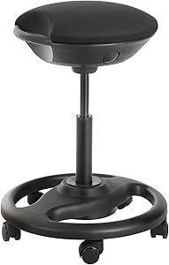 SONGMICS Office Stool Chair, Rolling Sit Stand Stool, Ergonomic Wobble Stool, Height Adjustable Active Stool with Extra Large Seat, Tilts 10°, Black UOSC06BK
