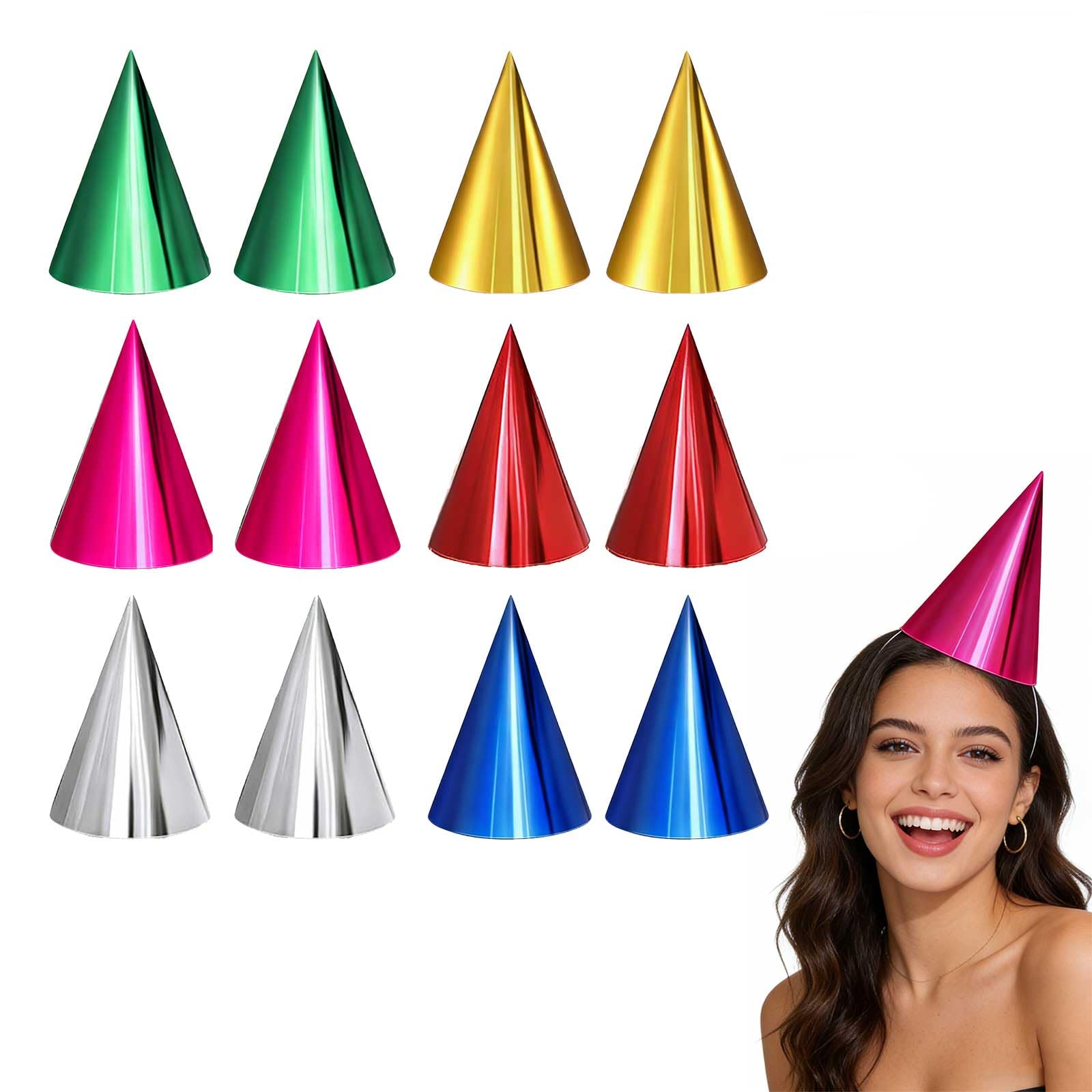 Hedayu 12PCS Party Hats, Birthday Hats for Adults, Party Hats for Kids, Metallic Foil Cone Hats, Multicolor Paper Party Hat, Fun Party Decorations for Boys Girls Celebration