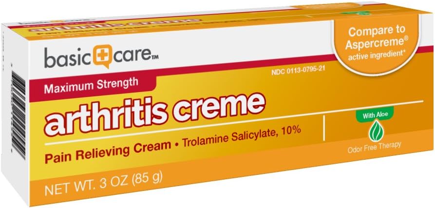 Basic Care Arthricream, Trolamine Salicylate 10%, Analgesic & Arthritis Pain Relief Cream, 3 Ounces: Health & Personal Care