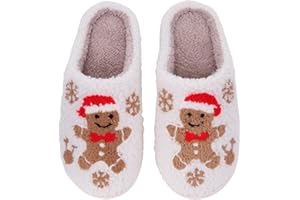 FRGITYGIFT Christmas Slippers for Women Men, Soft Plush Warm House Slippers, Reindeer Santa Claus Cartoon Slippers, Comfy Indoor Outdoor Slip On House Shoes, Christmas Halloween Gifts