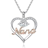 Vekoliry 925 Sterling Silver Nana Necklace Heart Grandma Jewelry Mothers Day Birthday Gifts for Women
