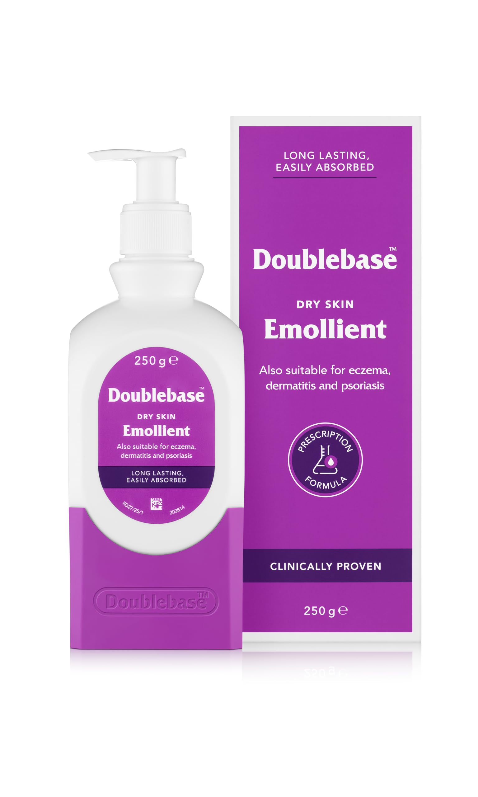Doublebase Dry Skin Emollient. Clinically Proven Moisturiser for Eczema, Psoriasis and Dermatitis Treatment. Body Cream for Dry Skin Relief (Packaging May Vary), 250g Pump Pack