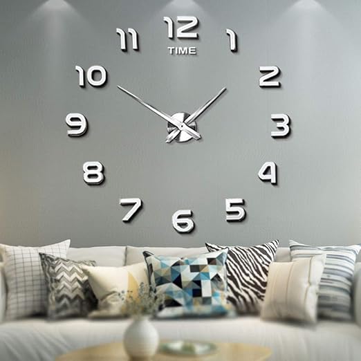 Amazon Com Mintime Frameless Large 3d Diy Wall Clock Mirror