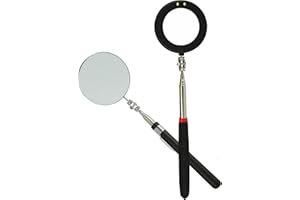 BETTERSTAR Telescopic Inspection Circular Mirror with 2 LED, Inspection Mirror on a Stick, Inspection Mirror for Extension Pole, Used for Automobiles, 50mm/85mm Large Circular Mirror with Pen Buckle