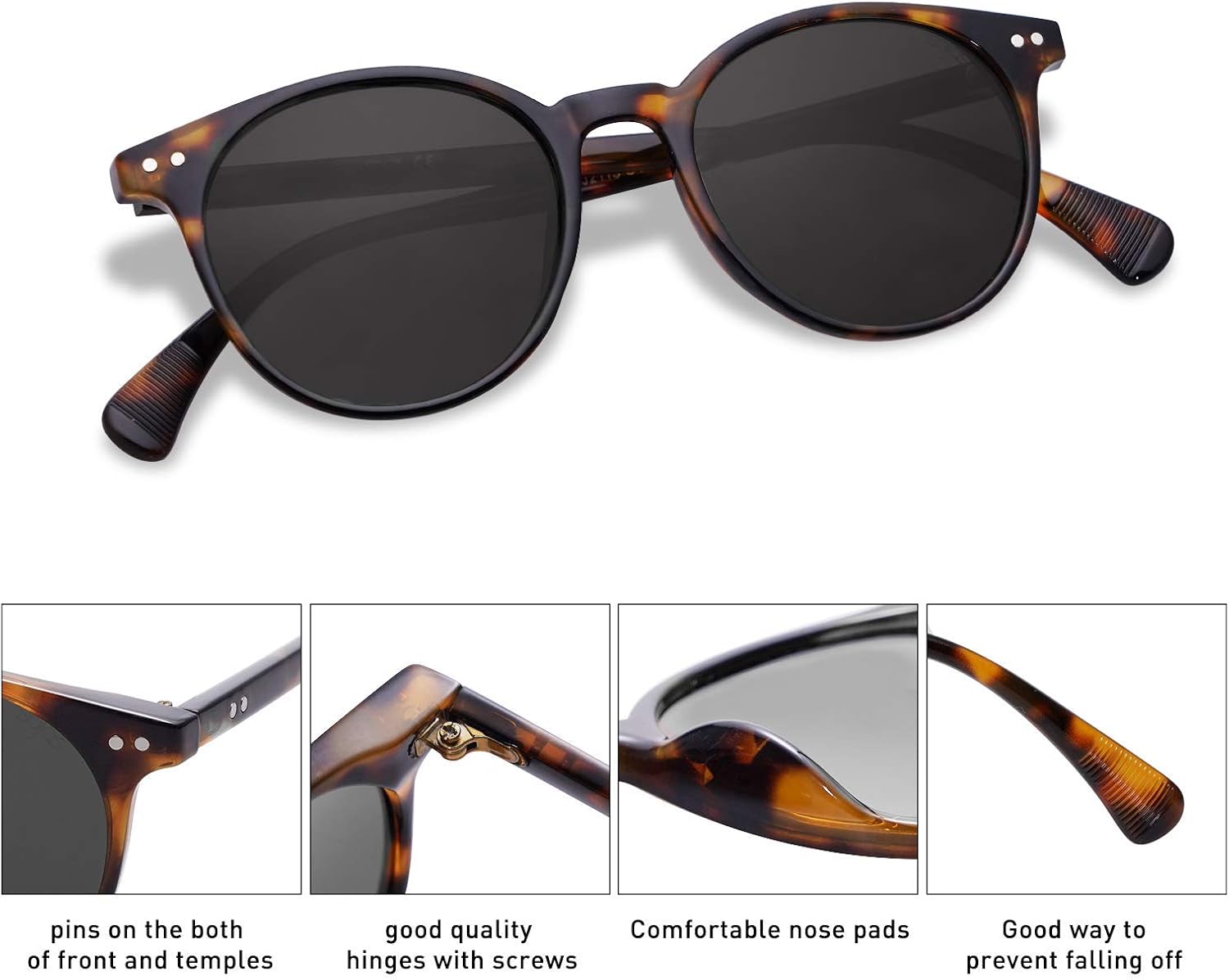 SOJOS Small Round Classic Polarized Sunglasses for Women Men Vintage Style UV400 Lens MAY SJ2113, Tortoise/Grey: Clothing