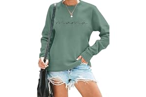 ASTANFY Womens Crewneck Sweatshirt Mama Letter Print Long Sleeve Loose Fashion Pullover Top