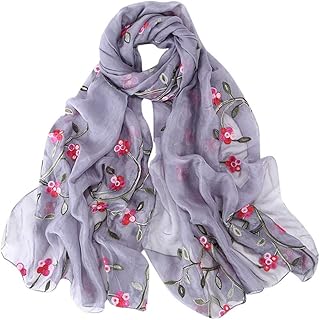 Lazzboy Frauen Stickerei Chiffon Schal Hijab Wrap Schals Stirnband Muslim Hijabs Luxus Damen Seidentuch Aufwändig Bedruckt Tuch Harmonische Farben Damentuch(F)