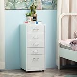 HollyHOME 5-Drawer Mobile Filing Cabinet White with Casters 28x41x66 cm view 7