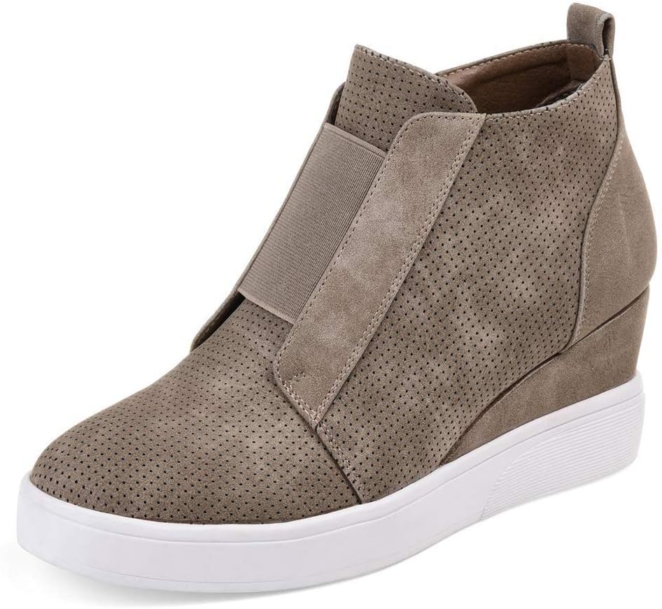 DEARWEN Women's Heel Platform Casual Sneakers Zipper Wedge High Top Sports Shoes color: Brown Size: us-8.5 eu-39