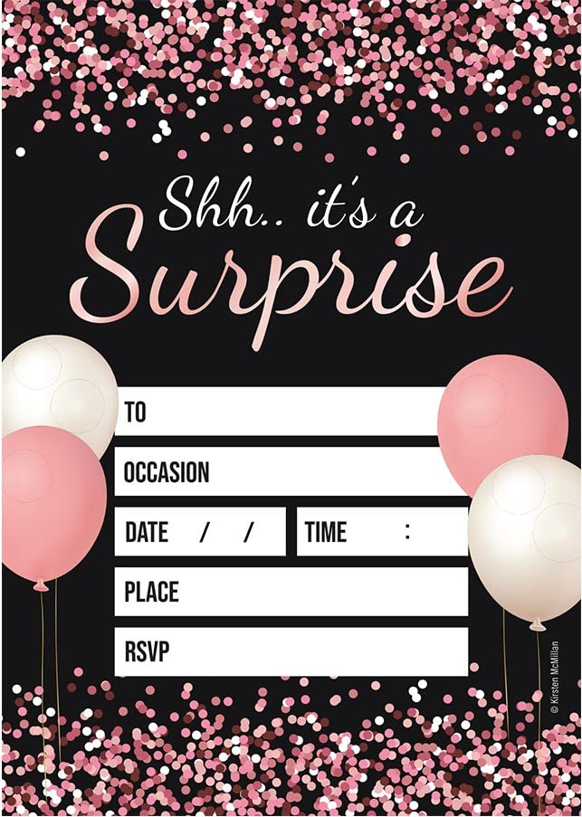 Kirsten McMillan 32 Surprise Party Invites - Adult Party Invites - A6 Birthday Party Invitations with Envelopes – Designed and Printed in the UK