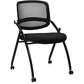 CLATINA Stackable &amp; Foldable Conference Chair with Wheels, Ergonomic Mesh Back,300lbs Capacity, Breathable Padded Seat, Armless Office Chair for Reception, Training, Home Office, Black, 1PK
